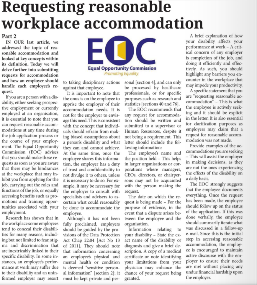 Requesting reasonable workplace accommodation